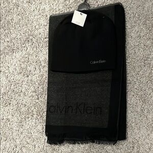 Calvin Klein Black and Gray Beanie & Scarf Set